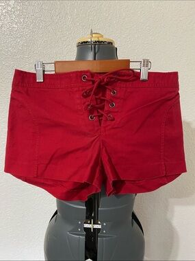 Express Red Lace-Up Cotton Bike Shorts